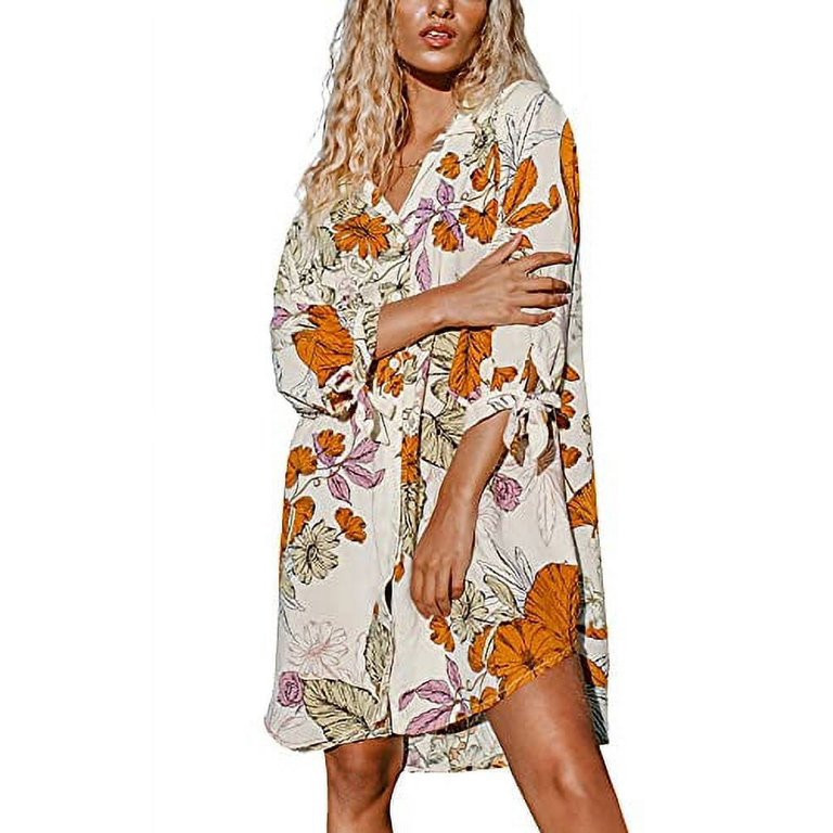 Cupshe Women's Long Sleeve Floral Buttoned Shirt Dress, S, Rayon - Walmart.com | Walmart (US)