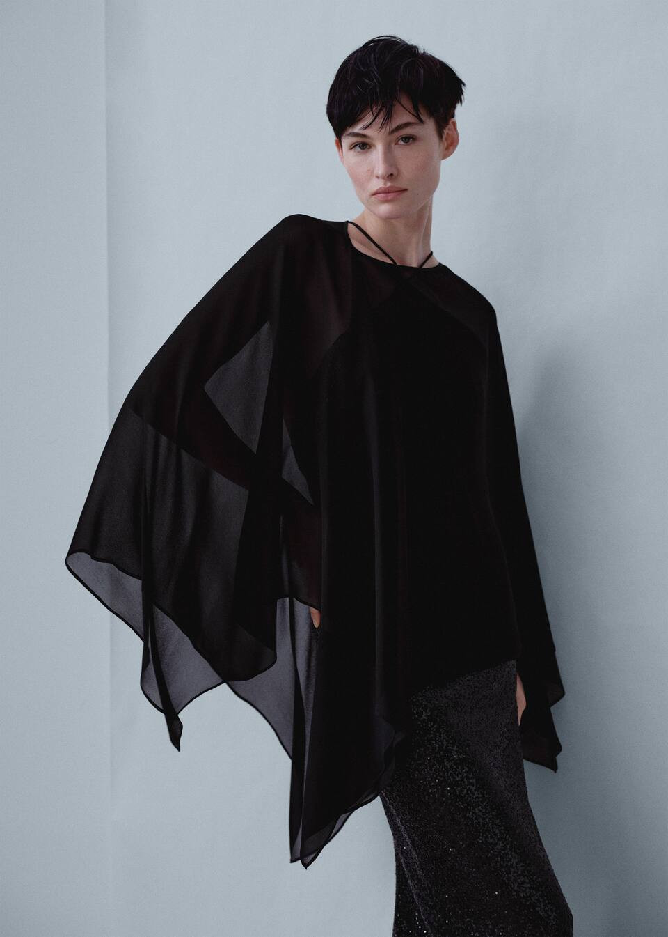 Asymmetric semi-transparent cape -  Women | Mango USA | MANGO (US)