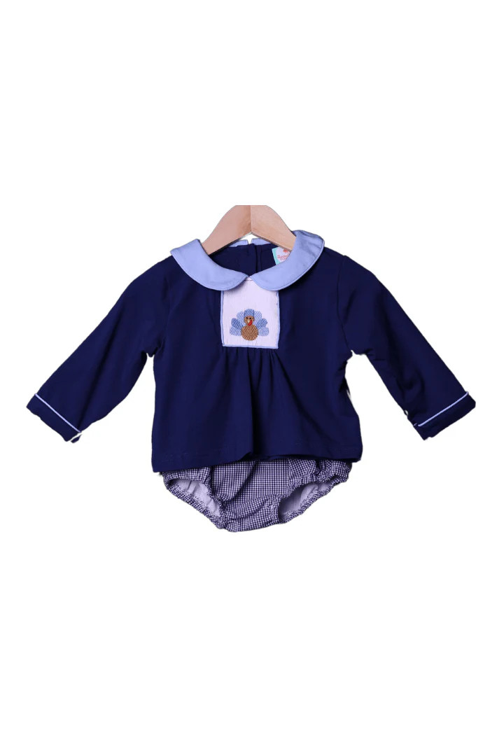 Smocked Navy Blue Turkey Diaper Set | The Smocked Flamingo
