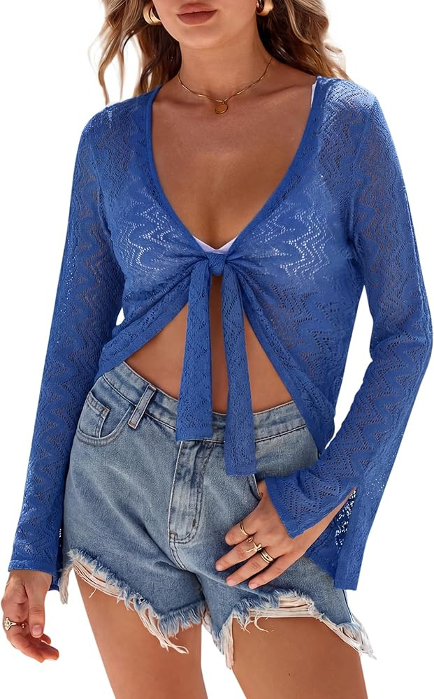 Arach&Cloz Women's Linen Blend Tie Front Bolero Shrug Beach Cover Up 2026 | Amazon (US)