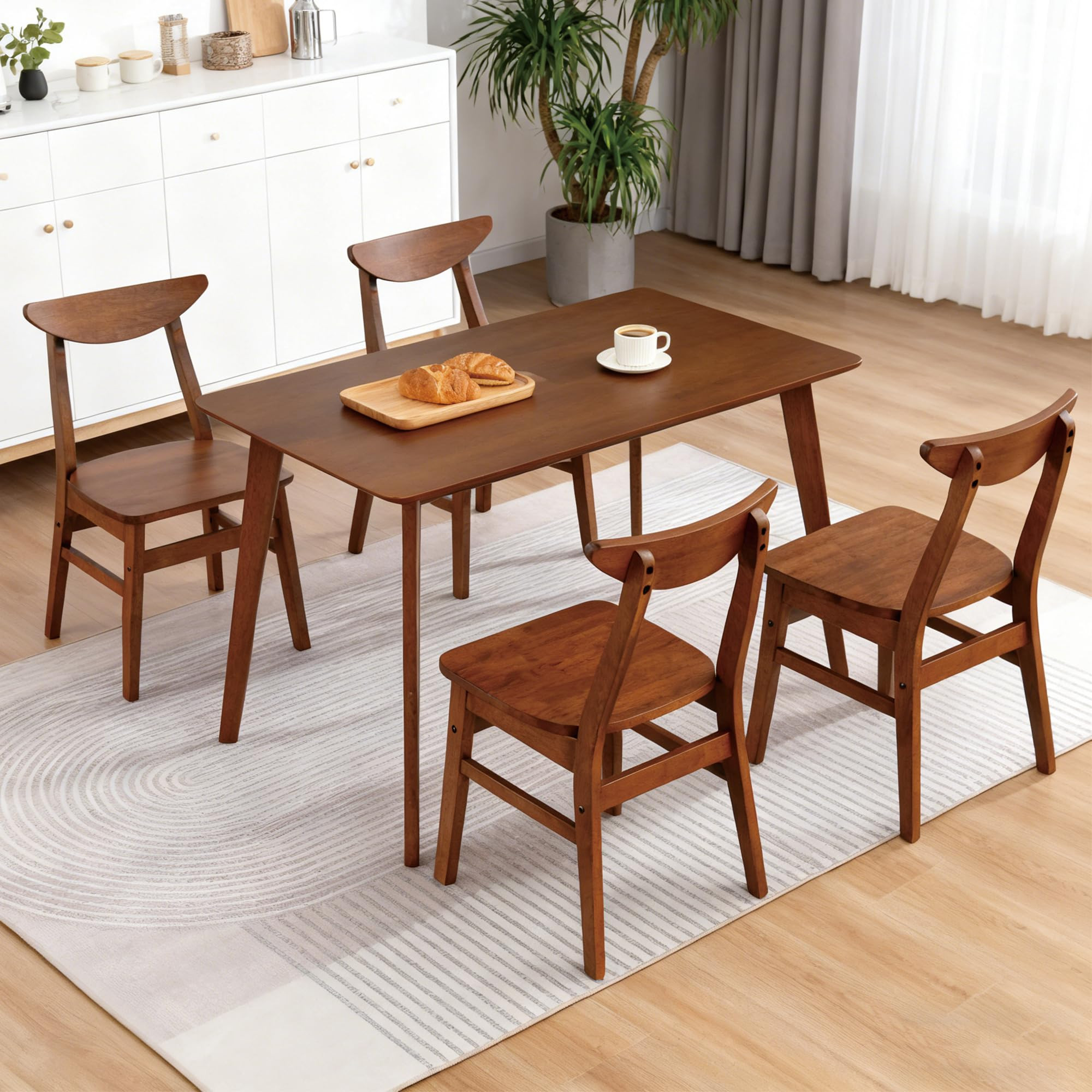 DUHOME Wood Dining Table Set for 4, 43.3" Solid Wood Kitchen Table & 4 Curved Back Support Chairs... | Amazon (US)