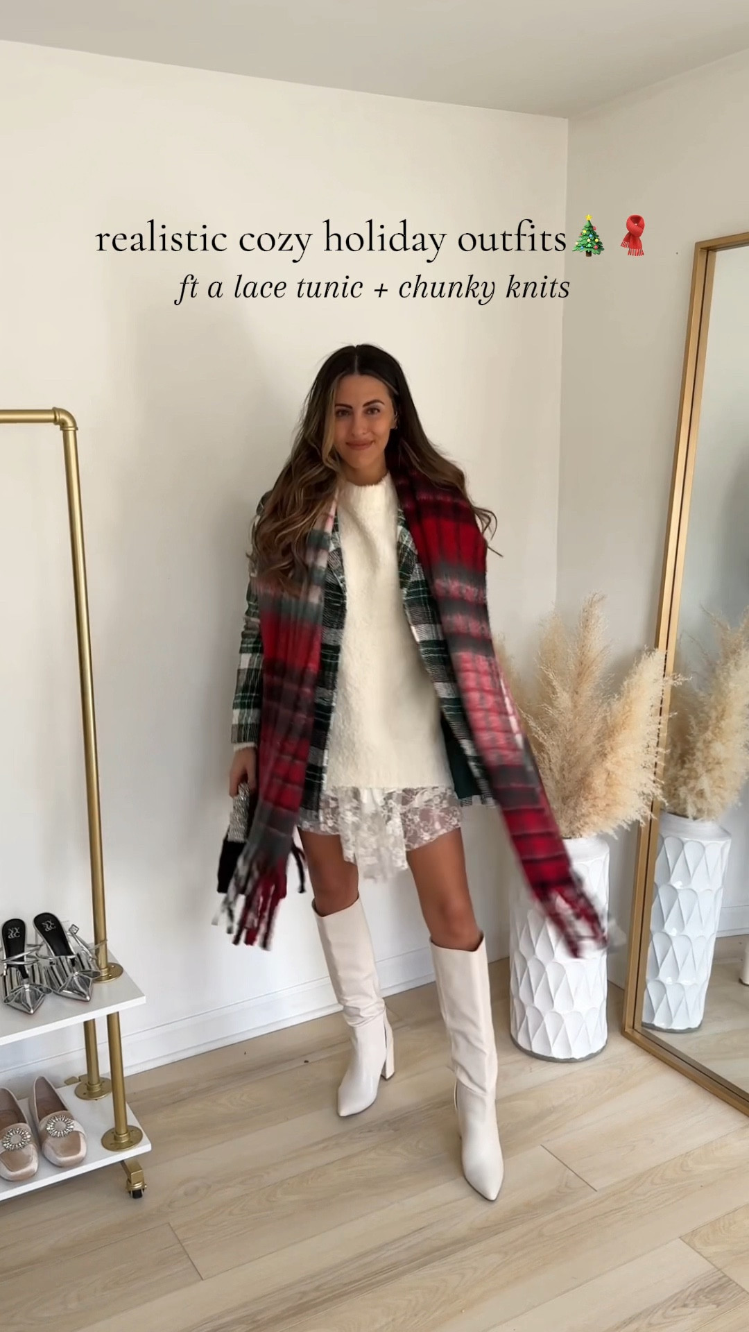 Holiday comfy outfits to wear this winter ... oversized sweater (xs) lace tunic (XS) plaid jacket (medium) and chunky plaid Christmas scarf 

Boots outfit | holiday outfits | christmas outfits | cozy holiday | free people | lulus 

#LTKHoliday #LTKVideo #LTKSeasonal