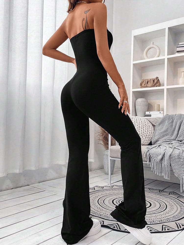 SOLY HUX Women's Strapless Sleeveless Tube Jumpsuit Summer Flare Leg Long Pants | Amazon (US)