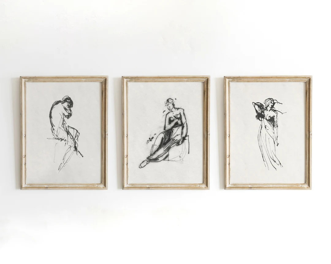 Sketch art, minimalist wall art, vintage art, gallery wall set, sketch print, line art, antique a... | Etsy (US)