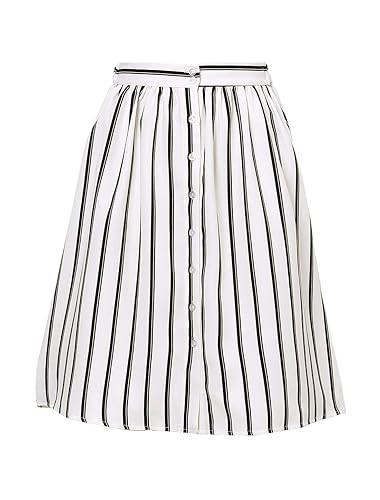 Allegra K Women's Striped Button Front Elastic Back Waist A Line Midi Skirt | Amazon (US)