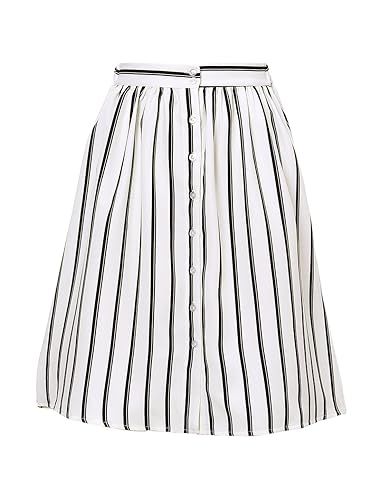 Allegra K Women's Striped Button Front Elastic Back Waist A Line Midi Skirt | Amazon (US)