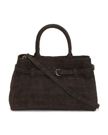 Made In Italy Suede Belted Satchel | TJ Maxx