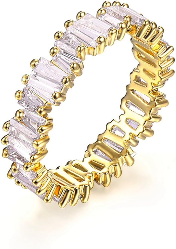 YOGEME Fashion AAA Cubic Zirconia Baguette Ring,shinning,Eternity Ring Band for Women | Amazon (US)