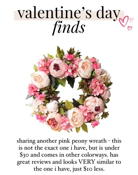 sharing another pink peony wreath - this is not the exact one i have, but is under $30 and comes in other colorways. has great reviews and looks VERY similar to the one i have, just $10 less. a beautiful wreath for Valentine’s Day!

#LTKMostLoved #LTKSeasonal #LTKhome