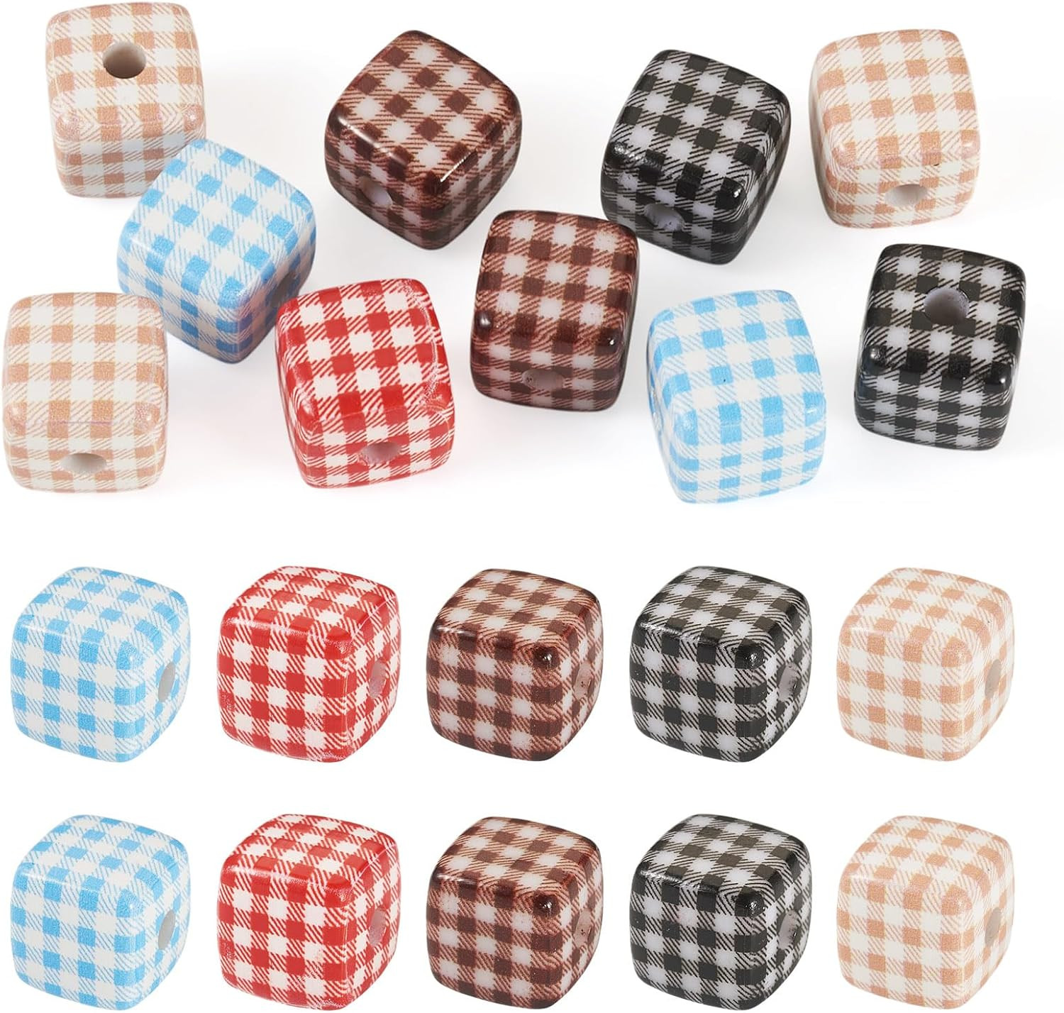 Cheriswelry 10Pcs Acrylic Cube Beads Opaque Square Plaid Bead Colorful Plastic Loose Spacer Beads with Checked Pattern 14mm for DIY Christmas Bracelet Necklace Earring Keychain Jewelry Making | Amazon (US)