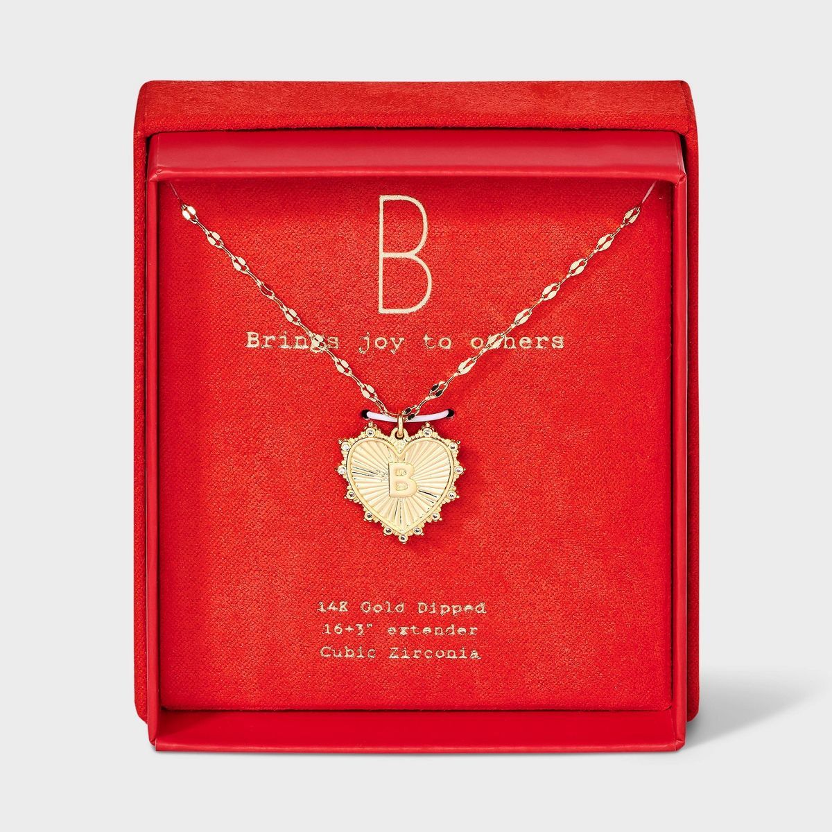 14K Gold Dipped Diamond Ray Initial "B" Heart Tag Necklace - A New Day™ Gold | Target