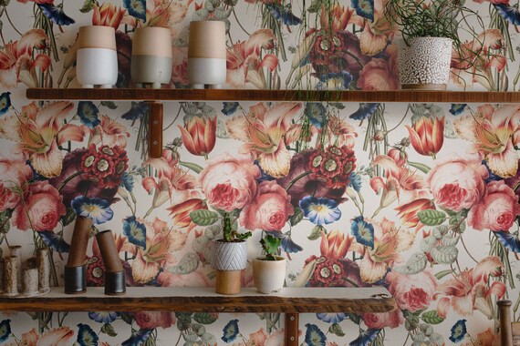 Vintage Bouquet Blossom Watercolor #63 Wallpaper, Floral Wall Mural, Removable, Vinyl, Peel Stick... | Etsy (US)