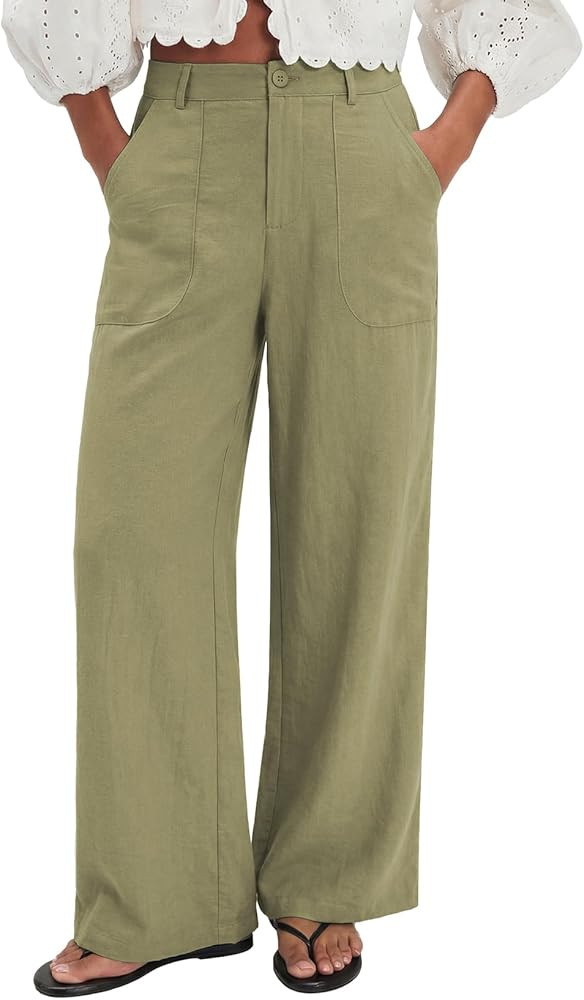 EVALESS Women's Linen Pants Summer High Waist Wide Leg Palazzo Pants Casual Trousers 2026 Beach T... | Amazon (US)