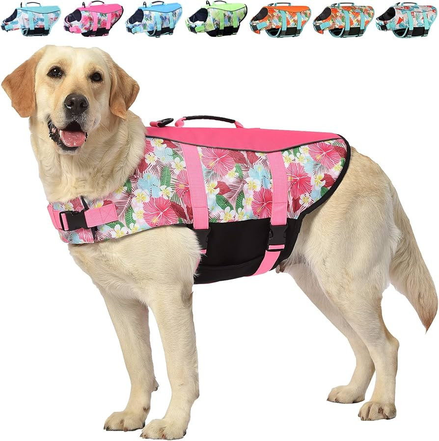 Hawaiian Sports Style Dog Life Jacket - Dog Life Vest with Rescue Handle for Swimming Boating and... | Amazon (US)