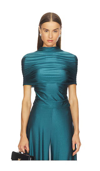 Mock Neck Ruched Top in Dark Teal | Revolve Clothing (Global)