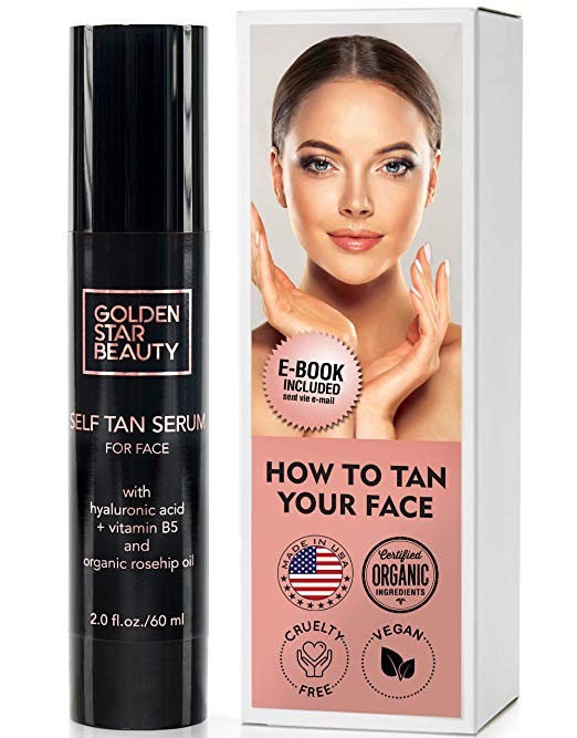 Self Tanner For Face - Anti Aging Sunless Tanning Serum w/Hyaluronic Acid and Organic Oils - Non ... | Amazon (US)
