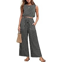 Amazon.com: GRECERELLE Two Piece Sets for Women Sleeveless Crop Top Wide Leg Palazzo Pants Travel... | Amazon (US)