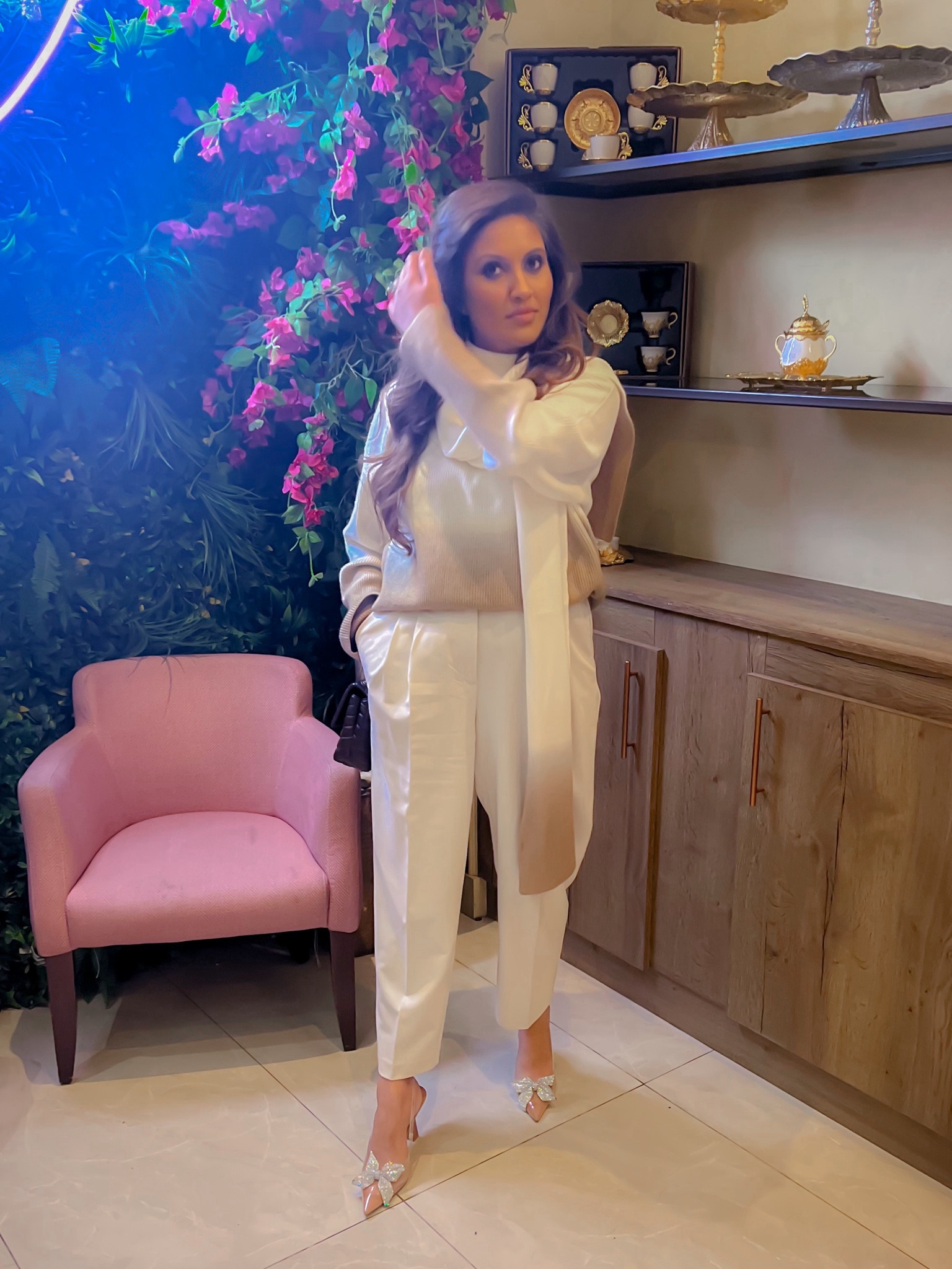 All White/Cream Classic Stylish evening outfit options.
Scarf/Sweater size 14
Tailered Ankle Trousers size 14
Zara Embellished Bow Vinyl Heels Size 7
**Linked Similar Items**
Tory Burch Chevron Bag

#LTKSeasonal #LTKstyletip #LTKsalealert
