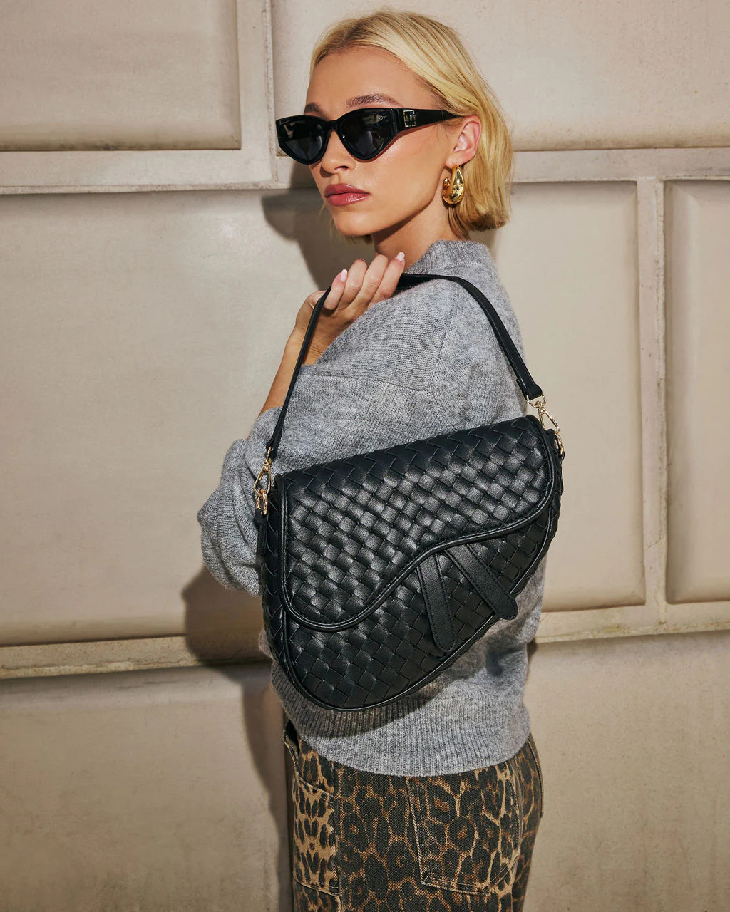 Kalila Faux Leather Woven Saddle Bag | VICI
