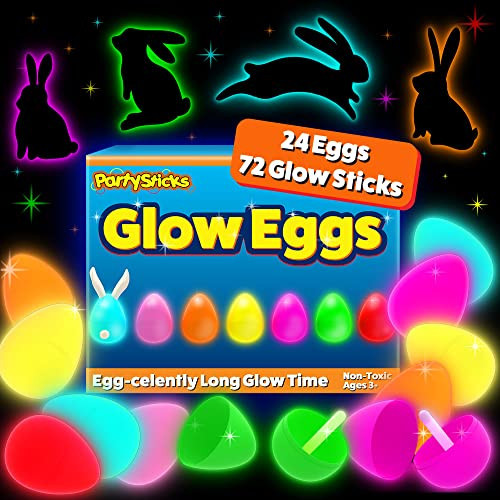 PartySticks 24 Easter Glow Eggs & 72 Mini Glow Sticks 96pcs Total, Glow-in-The-Dark Kids Teens Adults Easter Basket Stuffers Fillers Gift, Egg Hunt Game Bulk Party Favors, Boys Girls Classroom Prizes | Amazon (US)