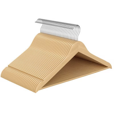 30 Pack Wooden Hangers with 360°  Swivel Hooks, Solid Birch Wood, Space-Saving Coat & Pants Hangers, Natural Beige | Target