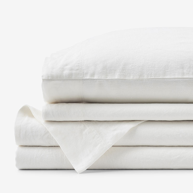 Premium Breathable Washed Linen Solid Bed Sheet Set - White, Size Full | The Company Store | The Company Store