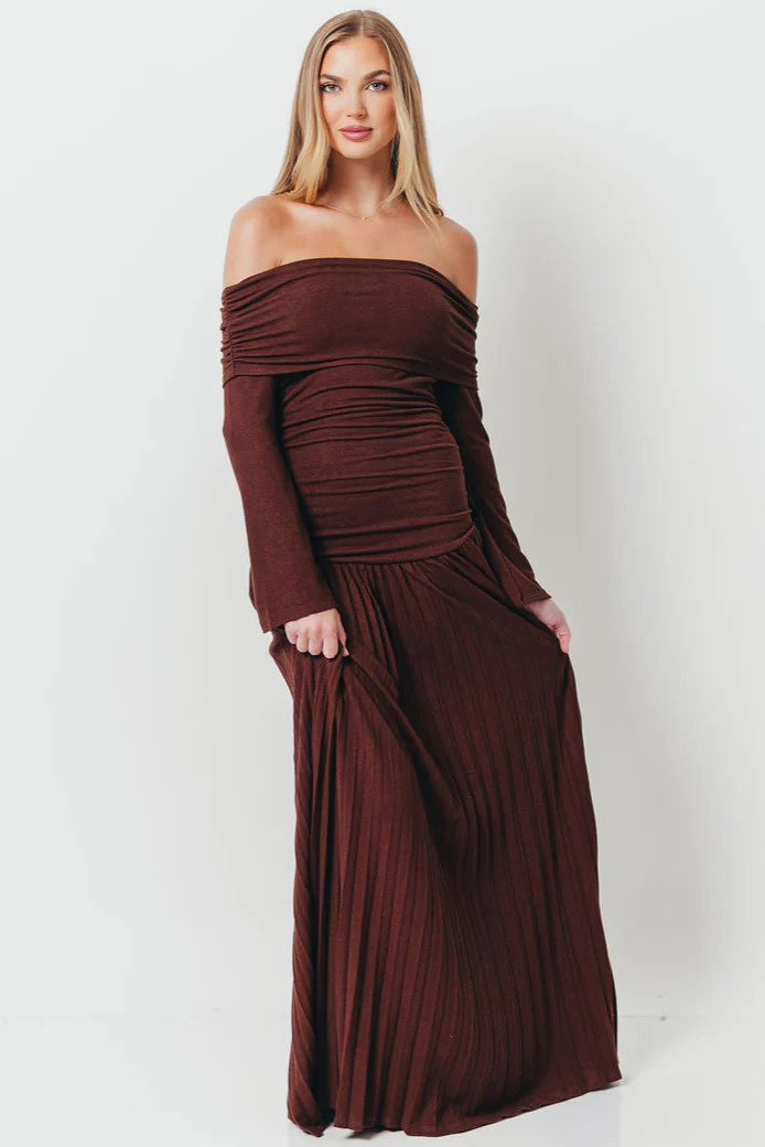 Lennox Long Sleeve Maxi Dress in Brown - Bump Friendly *Final Sale* | Worth Collective