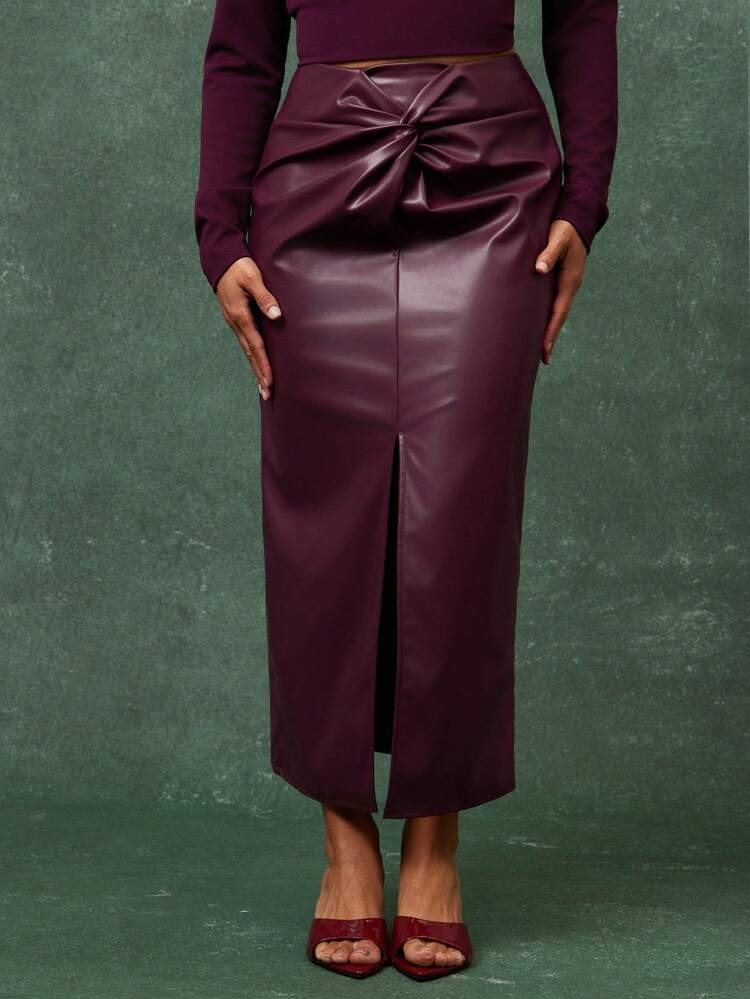 Falda lápiz polipiel burdeos | SHEIN