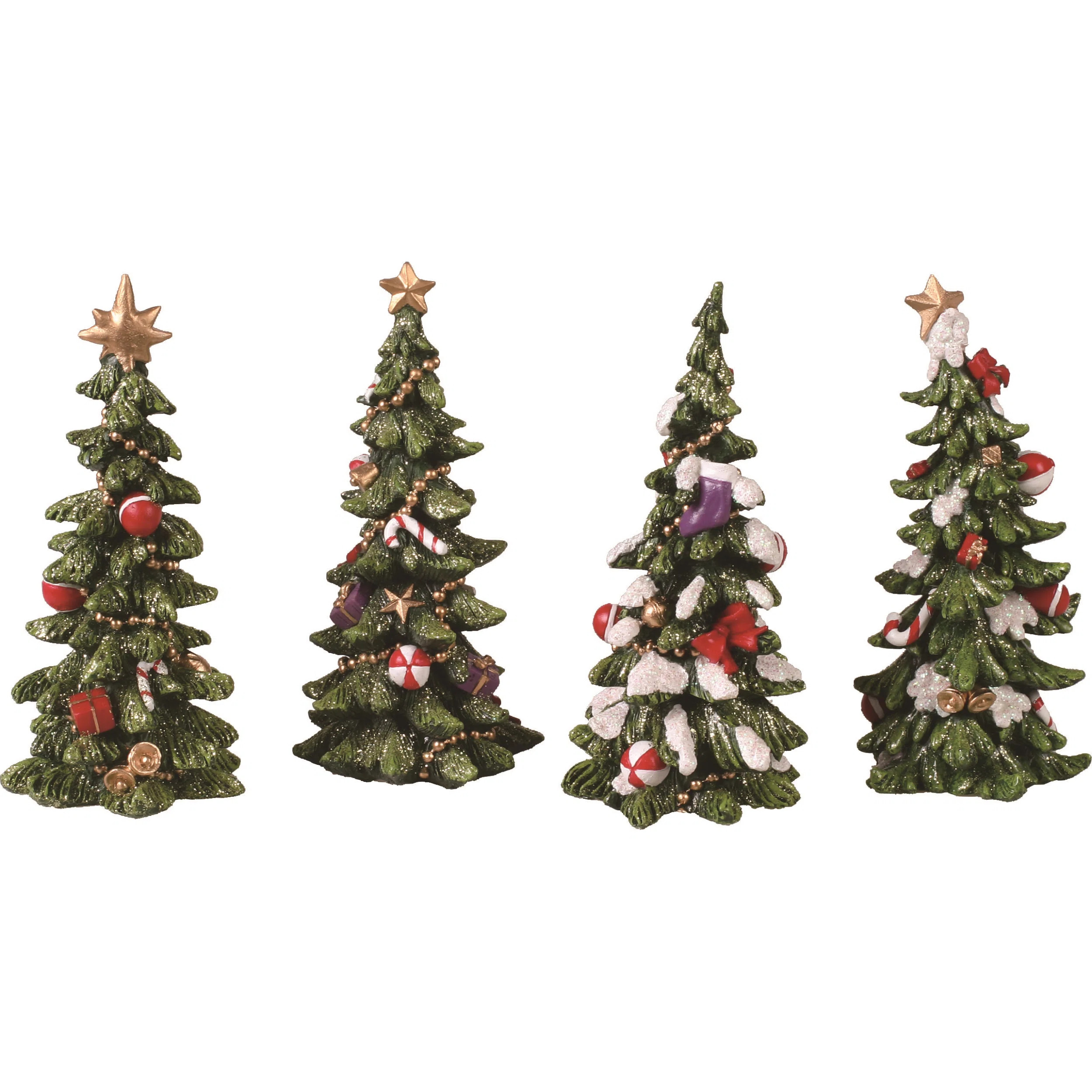 Christmas Winter Green Tree Polyresin Tabletop Figurine Decoration Set of 4 Large, 6.0H inches | Wayfair North America