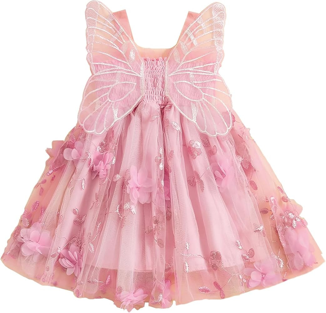 Toddler Baby Girl Fairy Butterfly Wings Princess Dress Sleeveless Mesh Flower Tulle Tutu Dress Fi... | Amazon (US)