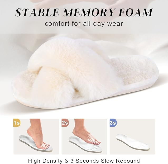Parlovable Women's Cross Band Slippers Fuzzy Soft House Slippers Plush Furry Warm Cozy Open Toe F... | Amazon (US)