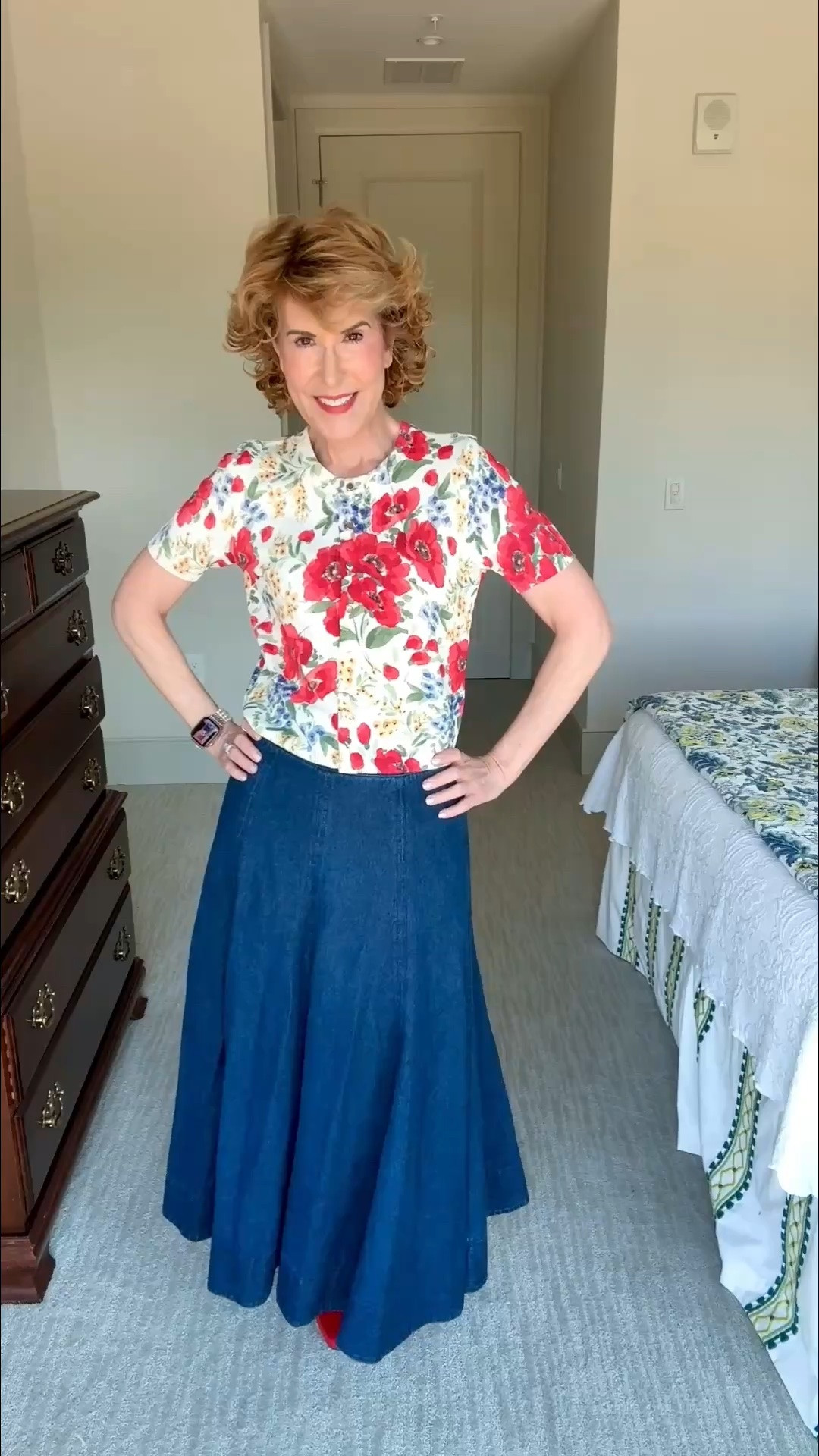 This dark wash denim maxi skirt has quickly become one of my favorite four-season wardrobe staples! The flattering banded waist, vertical seams, and pretty stitching at the hem give it such a polished look, and I love how easily it can be dressed up or down. I paired it here with a feminine floral tee for an easy transitional outfit, but this versatile denim skirt will be just as cute with sweaters, jackets, and boots this fall and winter. If you’re looking for a flattering denim maxi skirt, casual outfit ideas for women over 50, or versatile wardrobe basics you can wear year-round, this one is such a good find!

#LTKgrwm #LTKootd #LTKOver40
