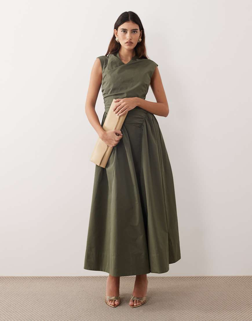 ARRANGE wrap drop waist maxi dress in dark khaki-Green | ASOS (Global)