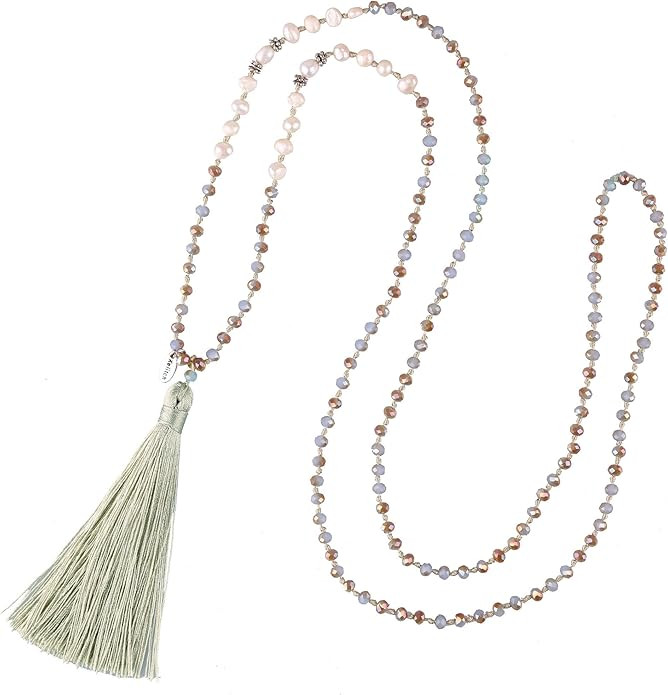 KELITCH New Women Tassel Pearl Necklace Crystal Beads Necklace Bib Shining Y-Shape Necklace 2020 | Amazon (US)