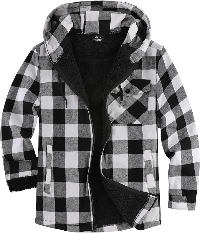 V VALANCH Men's Sherpa Lined Flannel Jacket with Hood – Zip Up Plaid Shirt Jacket Winter Outdoo... | Amazon (US)