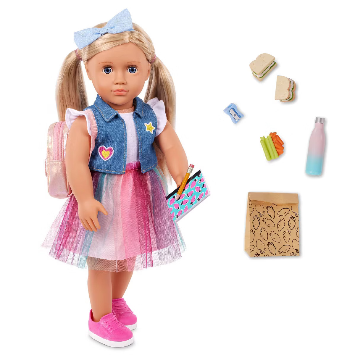 Our Generation Evie 18" School Doll in Rainbow Skirt with Backpack & Accessories Set | Target