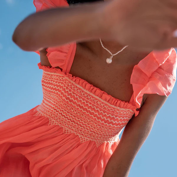 Wallis Simpson Dress Coral Dreams Organdie with Chantilly Hand Smocking | Smock London