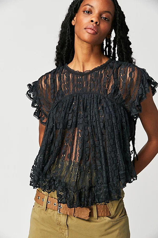 Lucea Lace Top by Free People, Washed Black, XL | Free People (Global - UK&FR Excluded)