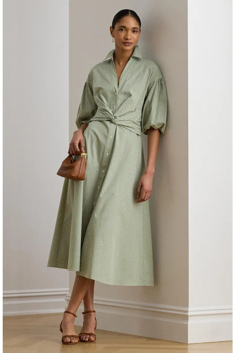 Stripe Bubble Sleeve Cotton Broadcloth Shirtdress (Women) | Nordstrom | Nordstrom