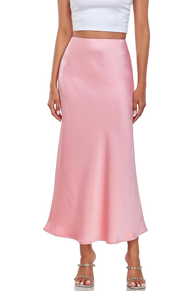 Women's Silk Satin Maxi Skirt High Waist Elastic A Line Fishtail Elegant Work Elastic Long Skirts | Amazon (US)