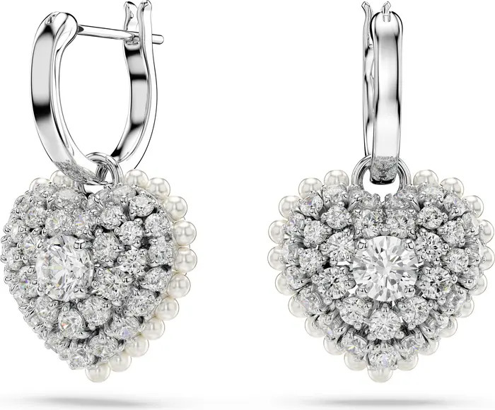 Idyllia Crystal, Faux Pearl & Cubic Zirconia Heart Pendant Huggie Hoop Earrings | Nordstrom
