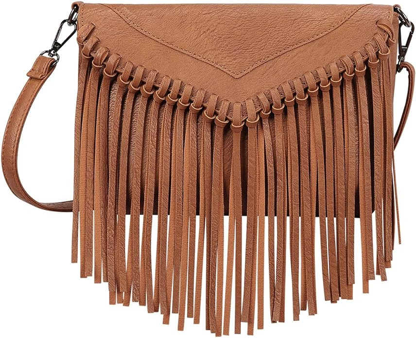 HDE Women's PU Leather Hobo Fringe Crossbody Tassel Purse Vintage Small Flap Envelope Handbag Wes... | Amazon (US)