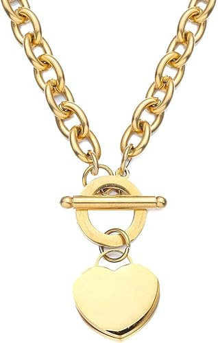 WangGao Elegent Love Stainless Steel Link Chain Blank Heart Charms Necklace for Women Toggle Clas... | Amazon (US)