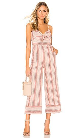 J.O.A. Striped Linen Tie Front Jumpsuit in Pink Stripe from Revolve.com | Revolve Clothing (Global)