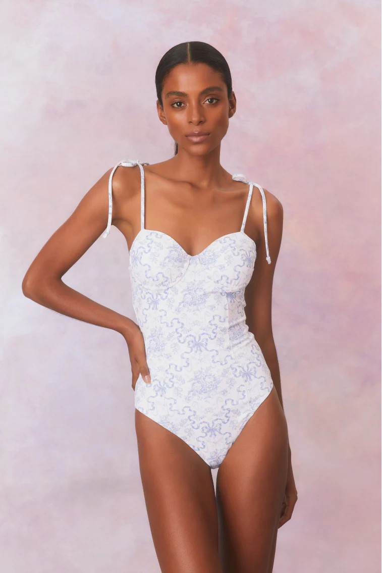 Chamomile Bow Print One Piece Swimsuit | LoveShackFancy