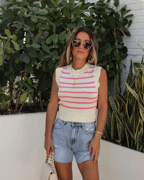 Krew Knit Striped Top - Ivory/Pink - SALE | VICI