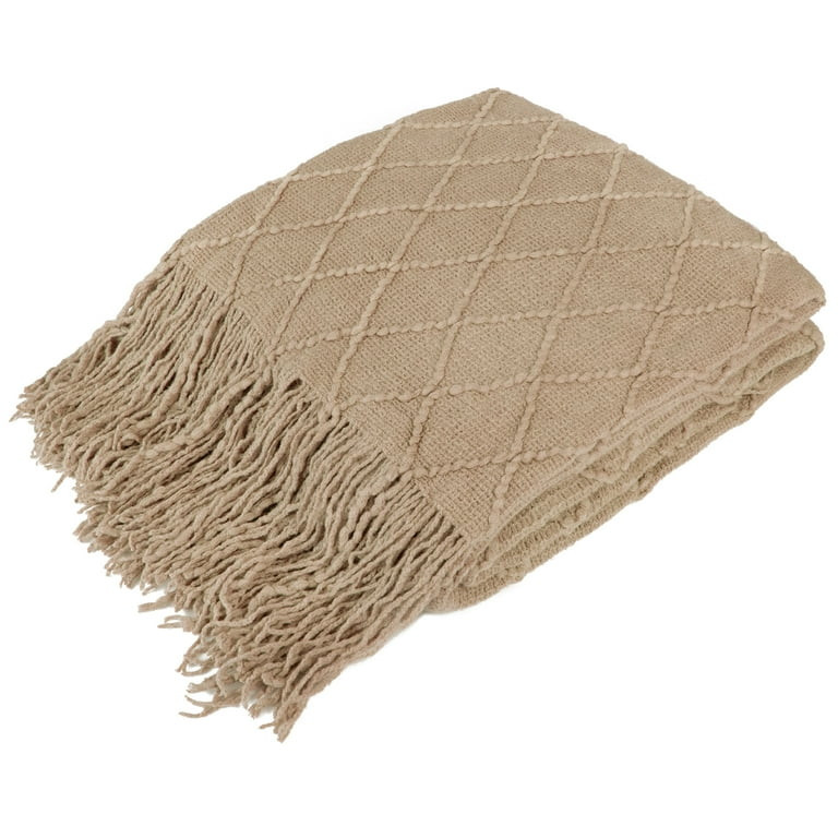 PAVILIA Tan Taupe Knit Throw Blanket for Couch Bed, Soft Knitted Farmhouse Sofa Throw for Living ... | Walmart (US)