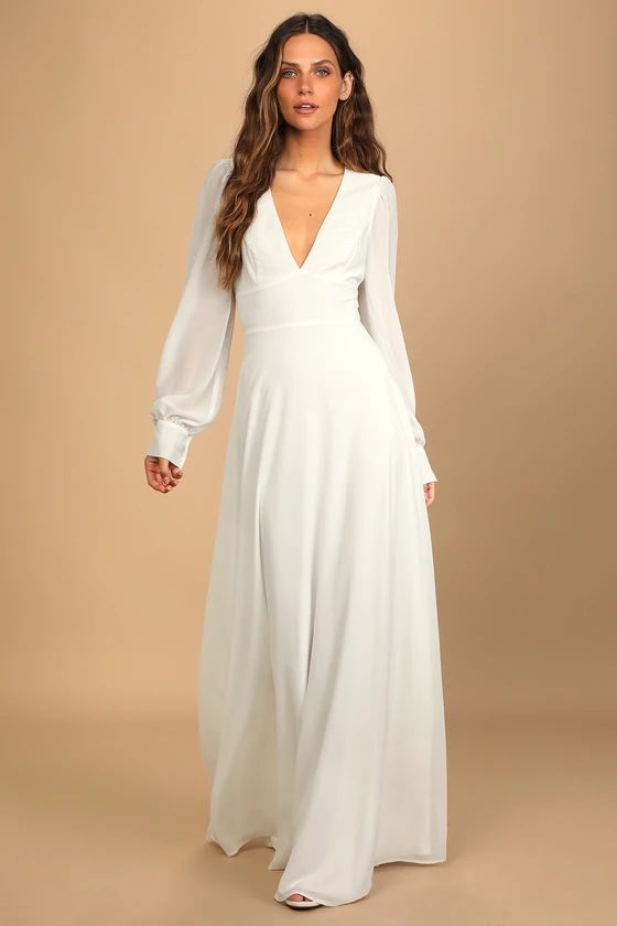 Talk About Divine White Long Sleeve Backless Maxi Dress | Lulus