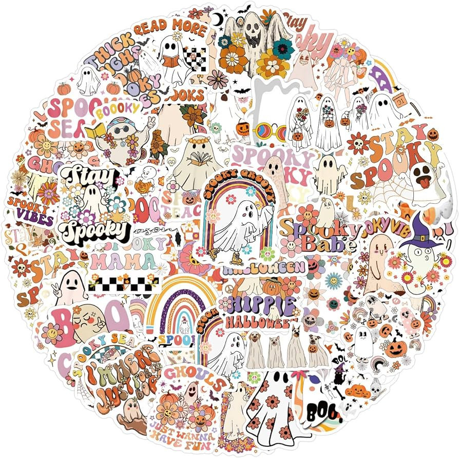 150Pcs Halloween Ghost Stickers,Groovy Boho Hippie Cute Ghost Waterproof Vinyl Stickers for Water... | Amazon (US)