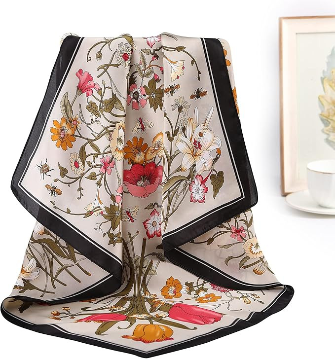 CHLINS 27 Inches Silk Feeling Square Head Scarf - 4 Pcs Satin Square Head Scarves for Women Hair ... | Amazon (US)